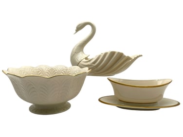 SET OF 3 LENOX PIECES A SWAN, BOWL, & GRAVY BOAT