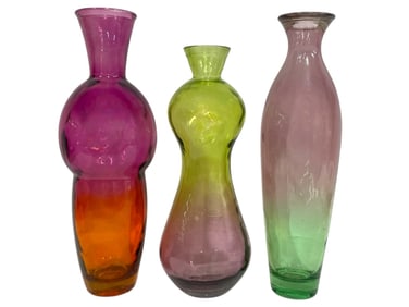 SET OF 3 TALL OMBRE COLORED GLASS VASES 17.5"