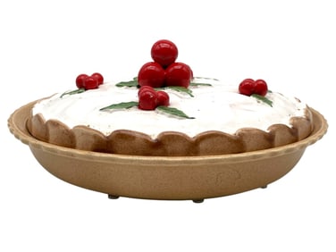 VINTAGE CERAMIC CHERRY PIE PLATE W/ LID 12"