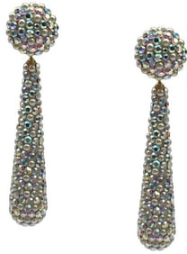 RHINESTONE BEADED DANGLE CLIP ON EARRINGS 3.5"