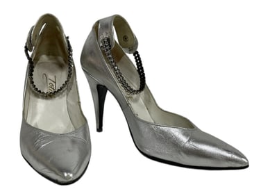 VINTAGE TOTAR SILVER PUMPS SZ 6