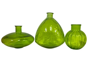 SET OF 3 GREEN ART GLASS BUBBLE VASES 18"
