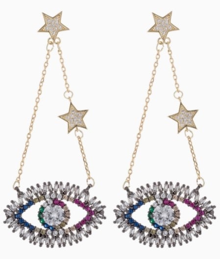 NEW! EYECANDY EYES AND STARS 18K GP DROP EARRINGS (1 of 2)