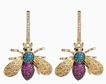 NEW! EYECANDY 18K GP VOLAR BEE EARRINGS