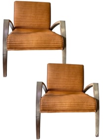PAIR OF EKENA BRAZILIAN LEATHER CHANNEL ARM CHAIRS