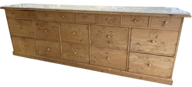 VINTAGE MERCANTILE PHARMACY COUNTER W MARBLE TOP