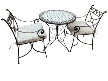 CLASSIC WROUGHT IRON MOSAIC BISTRO TABLE &  CHAIRS