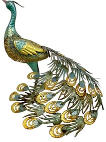 METAL PEACOCK SCULPTURE 22"