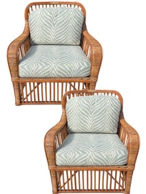 1950'S STYLE BAMBOO RATTAN REED LOUNGE CHAIRS