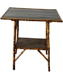 VINTAGE TORTOISE BAMBOO LACQUER TOP TABLE 24"