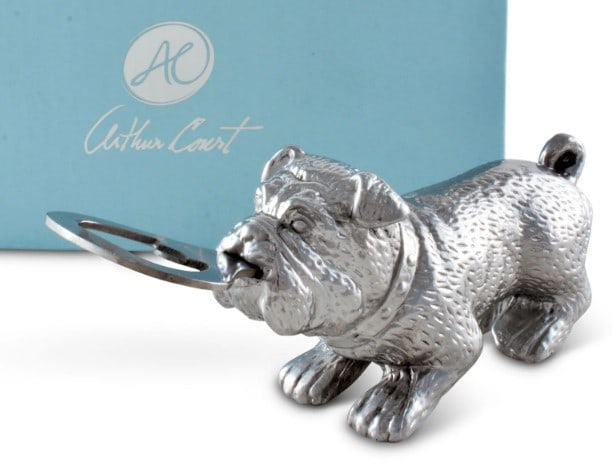 NEW! ARTHUR COURT BULLDOG BOTTLE OPENER: This playful Bulldog Bottle Opener from Arthur Court.is ready to find a forever homeCreated for dog lovers everywhere our lovable Bulldog is crouched for play while holding the bottle opener like a to