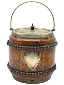 VINTAGE WOOD BUSCUIT BARREL W/ LID 6"