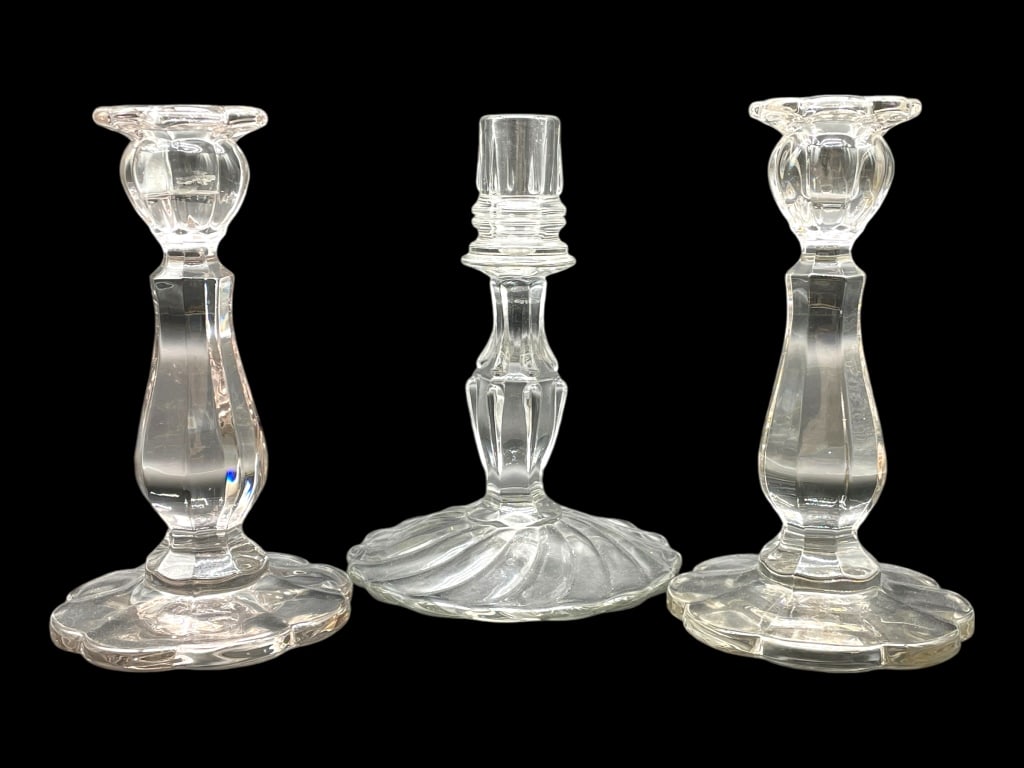 SET OF 3 GLASS CANDLESTICK HOLDERS 8" (1 of 7)