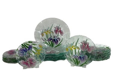 VINTAGE FUSED GLASS FLORAL PLATES AND BOWLS