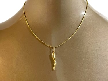 14K GOLD NECKLACE WITH HORN PENDANT