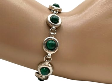 925 STERLING AND MALACHITE BRACELET 16.82G