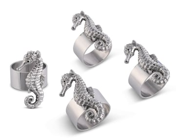 NEW! ARTHUR COURT SEA HORSE NAPKING RINGS SET OF 4