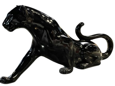LARGE BLACK ENAMELED  JAGUAR STATUE 36"