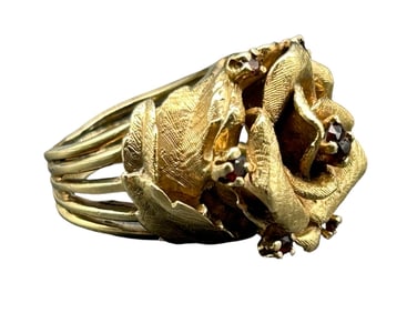 14K GOLD & HEATED RUBY ROSE RING SIZE 6