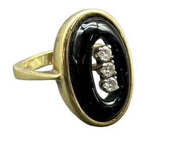 14K GOLD & ONYX RING SZ 7.5