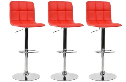 NEW! SET OF 3 MODERN CHROME & RED BARSTOOLS