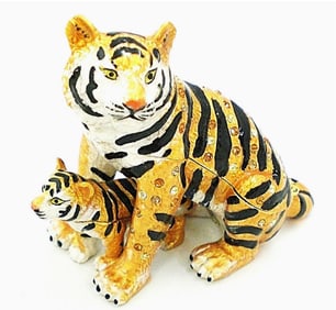 NEW STRONGWATER STYLE TIGER WITH BABY TRINKET BOX