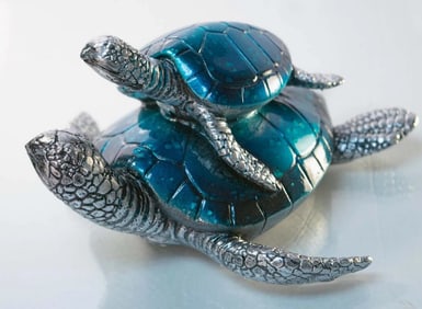 NEW! BLUE TURTLE PAIR 8" FIGURINE