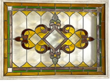 VINTAGE STAINED GLASS WINDOW PANE 31.5"