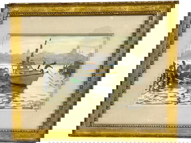 J. MARGULIES WATERCOLOR BOAT PAINTING 19"