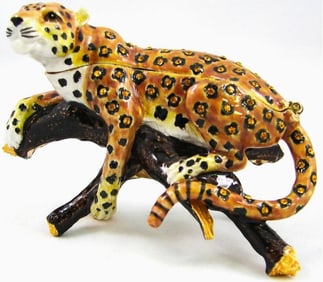 NEW! JAY STRONGWATER STYLE JEWELED LEOPARD BOX 4"