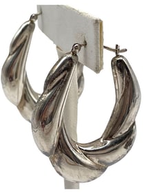 STERLING SILVER HOOP EARRINGS ROPE DESIGN 6g