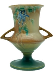 ROSEVILLE CERAMIC POTTERY COLUMBINE BROWN VASE 8"