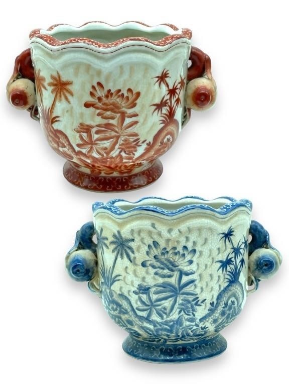 SPEER COLLECTIBLES CHINOISERIE POTTERY VASES, PAIR (1 of 7)