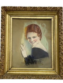 VINTAGE 1930'S PASTEL PORTRAIT OF A WOMAN 27"