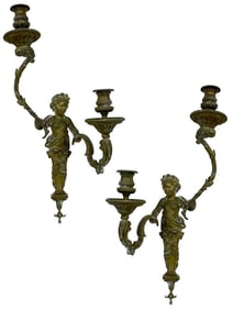 BOULLE BRASS CHERUB LOUIS XIV STYLE WALL SCONCES
