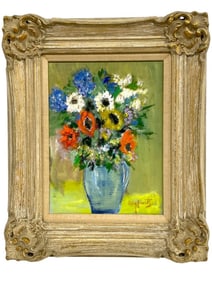 VINTAGE LILY JAVITS STILL LIFE PAINTING OF FLOWERS
