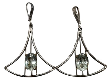 SILVER DROP EARRINGS W/ BLUE STONE