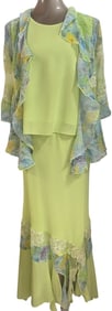 VINTAGE CARIBE ELEGANT LIME GREEN TWO-PIECE DRESS