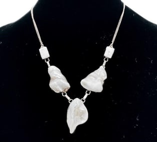 STERLING MOTHER OF PEARL STATEMENT NECKLACE 11"