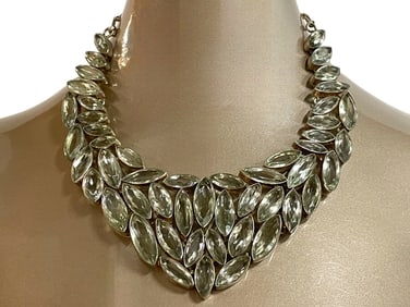 SILVER AND CLEAR GEMSTONE STATEMENT NECKLACE