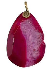 LARGE PINK AGATE AND SILVER PENDANT 3"