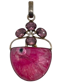 SILVER AGATE AND AMETHYST PENDANT 2"