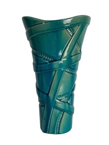 TALL GLOBAL VIEW AQUA COASTAL CEREMIC VASE 14"