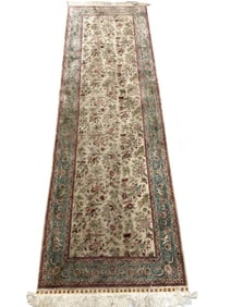 TURKISH HAND KNOTTED SILK RUNNER RUG 97"