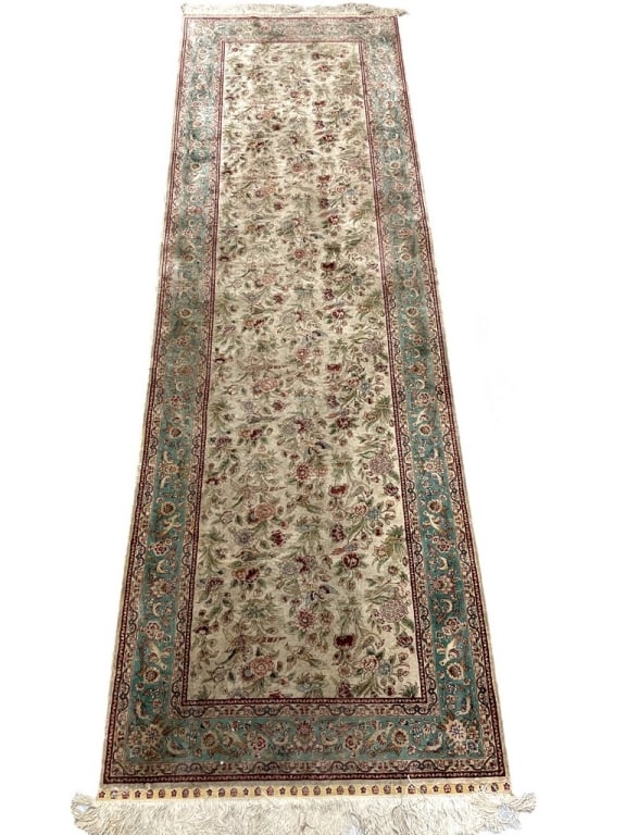 TURKISH HAND KNOTTED SILK RUNNER RUG 97" (1 of 7)