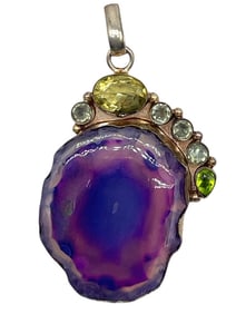 SILVER AGATE CITRINE AND PERIDOT PENDANT 3"