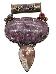 STERLING SILVER AND AMETHYST PENDANT 2.5"