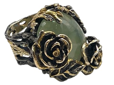 STERLING SILVER AND PREHNITE RING SZ 7