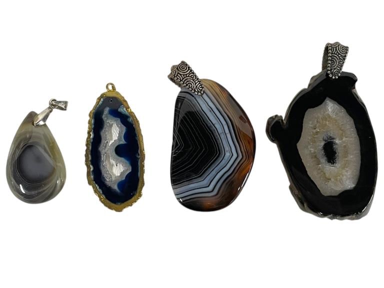 SET OF 4 AGATE PENDANTS IN DARK BROWNS AND BLUES (1 of 5)