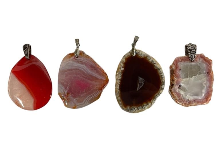 SET OF 4 AGATE PENDANTS IN PINKS AND BROWNS (1 of 5)